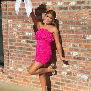 Pink Ruffle Mini Dress